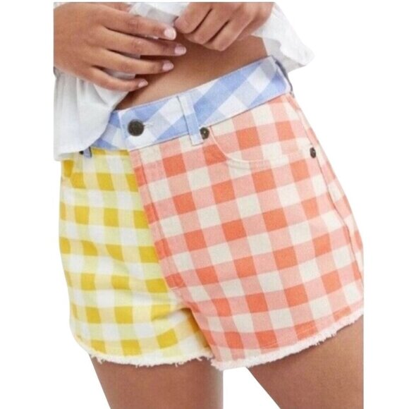Anthropologie X Farm Rio Gingham Color Block High Waist Shorts Size M - Picture 5 of 14